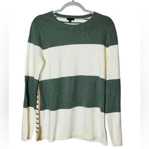 Talbots Striped Green & Cream Cotton Blend crewneck sweater JO1561